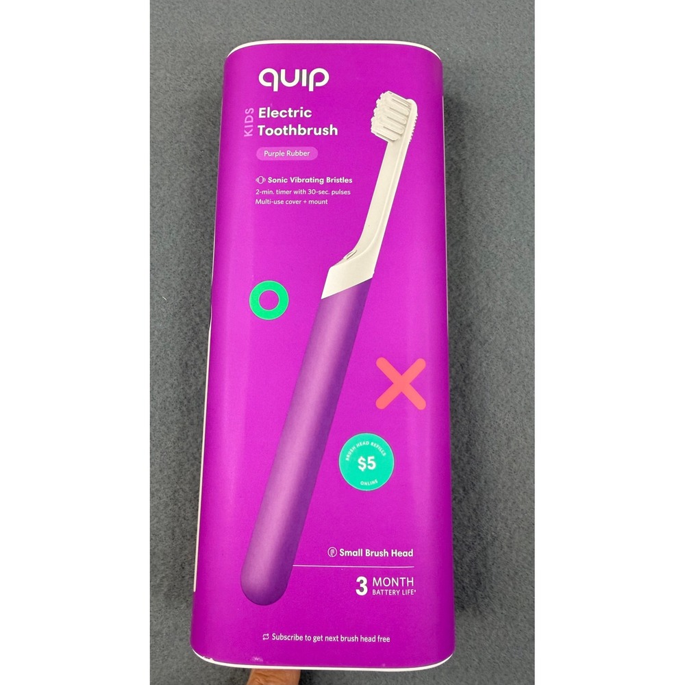 Quip Electric Toothbrush Kids Purple‎ Rubber Sonic Vibrating Bristles New